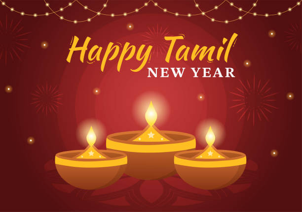 Home Happy Tamil New Year Illustration with Vishu Flowers, Pots and Indian Hindu Festival in Flat Cartoon Hand Drawn for Landing Page Templates